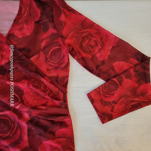 TAHARI red rose fitted  bodycon bodysuit attached black shaper liner snap - Picture 10 of 17